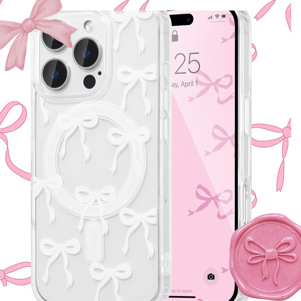 iPhone 13 Pro Max Clear Bow Case – MagSafe Compatible, Slim Shockproof